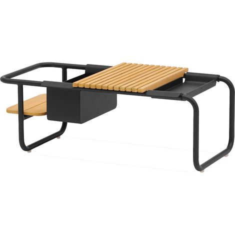 PROLOISIRS Table basse SUNSET aluminium époxy plateau teck FSC - Graphite - 101 x 46,5 cm