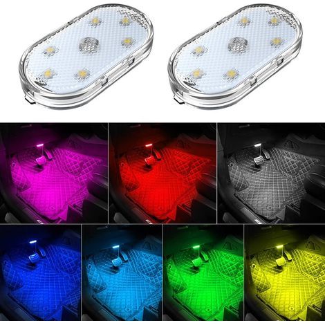 2 PCS Lumières intérieures de Voiture,Eclairage d'ambiance 7 Couleurs pour l'intérieur de la Voiture, Lampe de Lecture intérieure Rechargeable par USB (1/5)