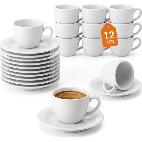 Porzellan Kaffeetasse mit Untertasse weiß 140 ml bauchig - 24-teilig