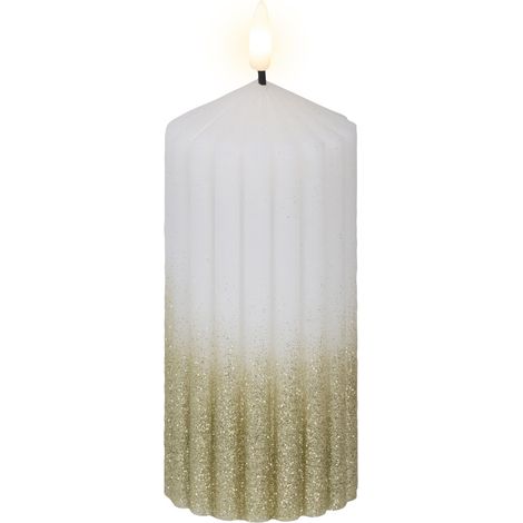 Lumineo LED Kerze warmweiß 15 x Ø 7 cm batteriebetrieben weiß/gold