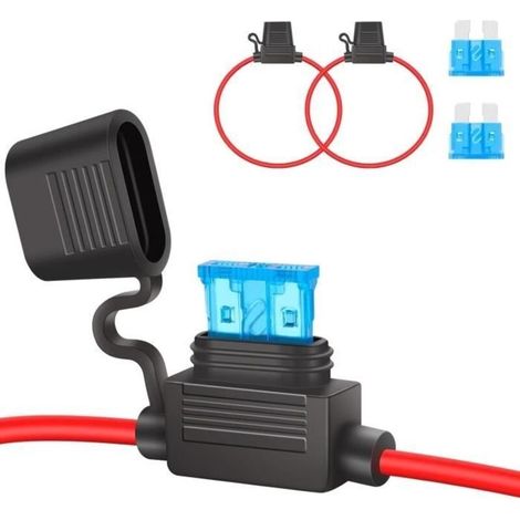 Porte-fusible en ligne 12V standard - Lot de 2 - 15A - Noir - Plastique (1/4)