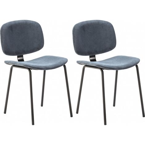 GARY - Lot de 2 Chaises en Velours Côtelé Bleu Piétement Métal Noir (1/5)
