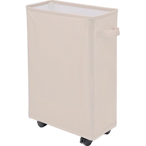 40L Wäschekorb faltbar mit Rädern, schmaler Wäschesammler mit Rollen, beige (1/5)