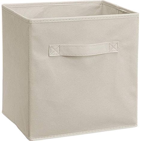 CCYKXA Set of 2 Beige Plain Foldable Fabric Storage Cubes with Handles 10.5 x 10.5 x 11 Inches