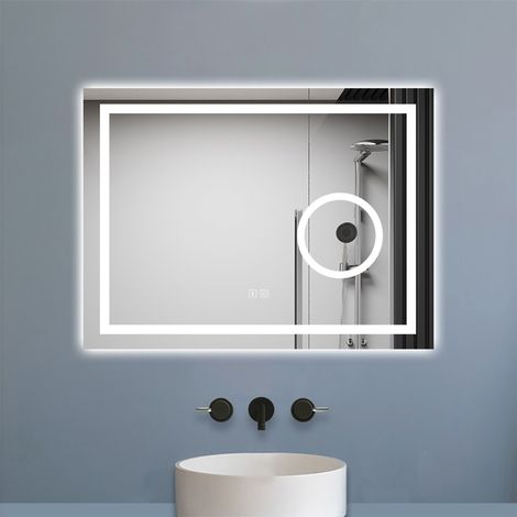 Aica Miroir de salle de bain Bluetooth 100x60 cm, LED tricolore + loupe + Mémoire + Dimmable + Anti-Buée, CE IP44