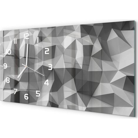 Horloge Murale Sans Tic-Tac 60x30 cm Verre Trempé Design Panoramique Triangles d'abstraction (1/5)