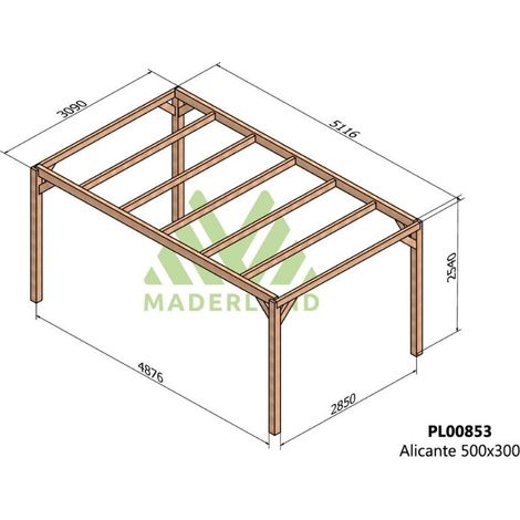 Pérgola de Madera Laminada Alicante (Maderland) - Gardeneas - 500 x 300 cm