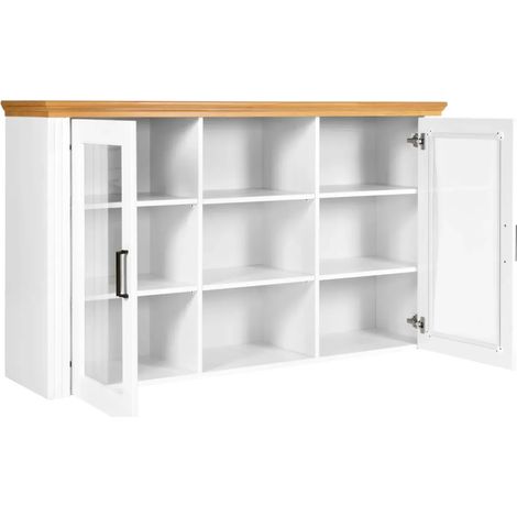 Vetrina Credenza da Salotto con 2 Ante in Legno Massello Bianco Rovere (1/5)