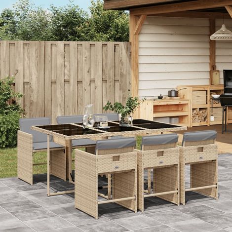 Set comedor de jardín 7 pzas con cojines ratán sintético beige vidaXL (1/5)