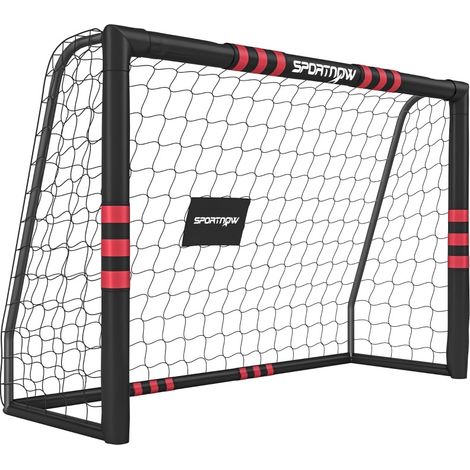 Porta da calcio 180x60x120 cm in metallo nero e rosso con rete, stabile per giardino – MEUBLIV (1/5)