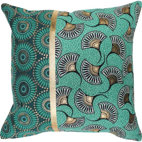 Housse de coussin en coton imprimé or Vert 40x40 cm (1/3)