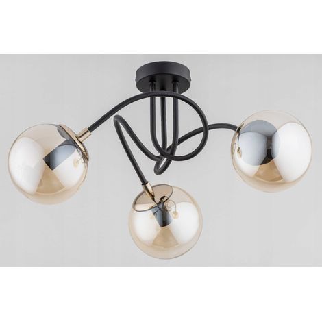 Plafonnier moderne noir 3 globes verre ambre E14 Alfa (1/2)