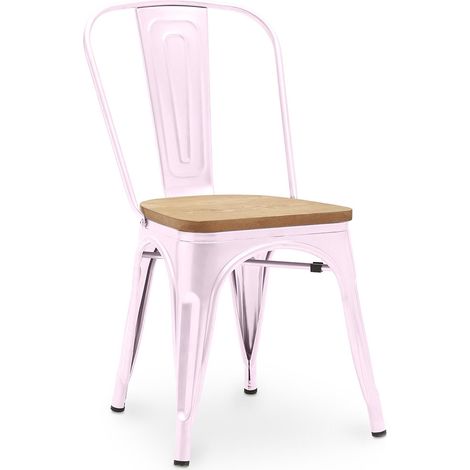 Esszimmerstuhl - Industriedesign - Stahl und Holz - Neuauflage - Stylix Pastellpink