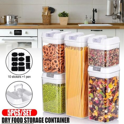 Boîte Alimentaire Hermétique - - Lot de 5 - Plastique - Étiquettes Incluses - Design Contemporain (1/4)