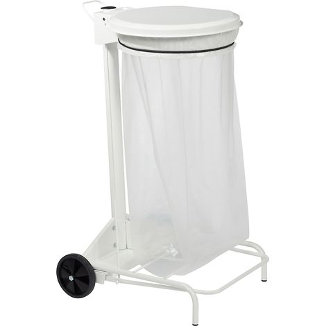 Support de sac poubelle mobile à pédale COLLECROULE - 110 L - blanc signalisation RAL 9016 - SN ROSSIGNOL (1/4)