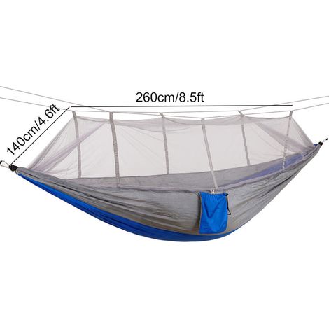Tragbare Camping-Hängematte mit Moskitonetz, Grau und Blau