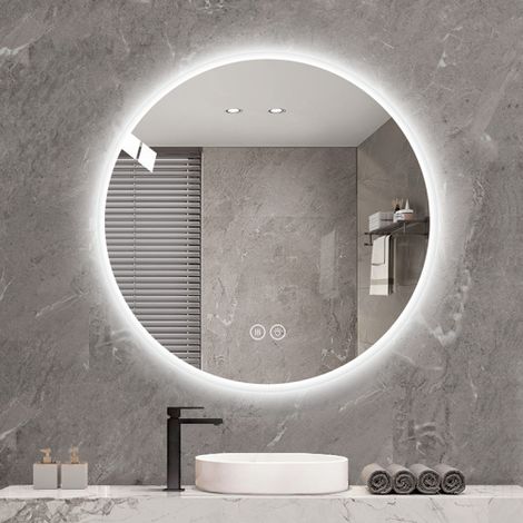 Miroir LED Rond 70cm Salle de Bain - Antibuée, 3 Couleurs, Tactile