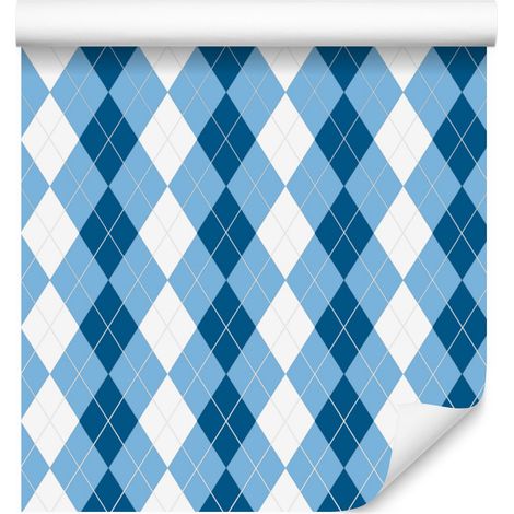 Carta da parati a quadri blu per soggiorno e camera da letto, 50x1000 cm (1/5)