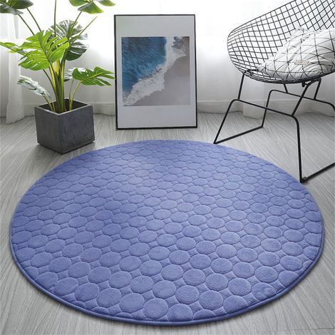 Tapis De Bain Ronde - Mousse Mémoire - Absorption Eau Rapide - Antidérapant - Doux Et Épais - Pour Salle De Bain Chambre Salon - 80 x 80 cm - Bleu Foncé (1/4)