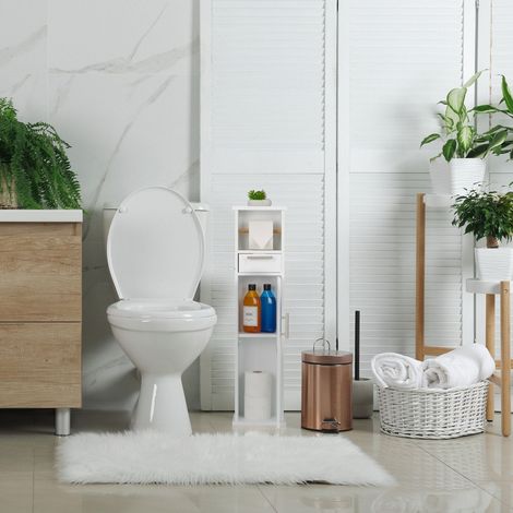 Mobiletto per wc con contenitore e portarotolo