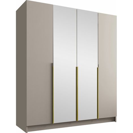 Mobilier1 – Armoire Closico 191 – Cachemire et doré – Dimensions 215x200x58 cm – Portes à charnières – Stratifié durable