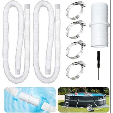 Tuyau Piscine 32mm, 1,5m Tuyau Piscine 4 Clips 1 Raccord Universel Piscines, Pompe Filtre Eau Arrosage Bassin (Blanc) (1/5)