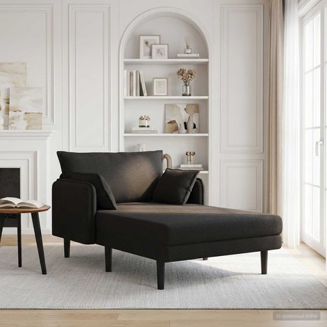 vidaXL Chaise longue de gran tamaño Negro Bouclé (1/5)