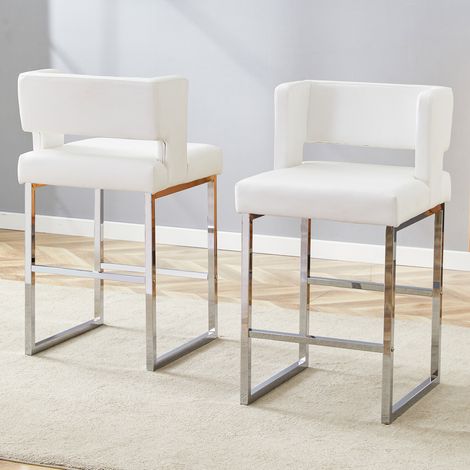 Taburetes de bar 2 unidades 91,4 cm blanco-plata con tapizado PU y patas de metal (1/5)