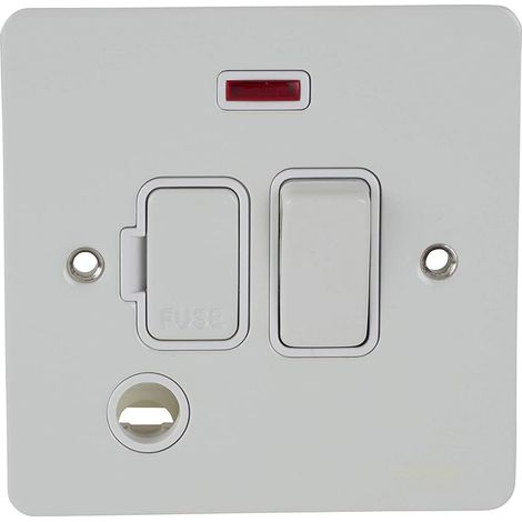 Schneider Electric Ultimate Flat Plate - Unite de connexion a fusible commute, avec indicateur neon et sortie flexible, GU5214WPW, peint en blanc avec insert blanc (1/5)