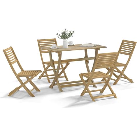 Ensemble repas de jardin 5 pièces en bois d’acacia massif pliable table 110 x 55 cm et 4 chaises pour terrasse extérieur (1/5)