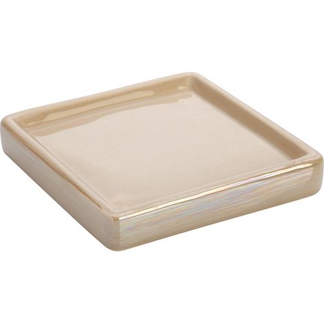 Portasapone In Ceramica Lucida Beige A Forma Di Cubo