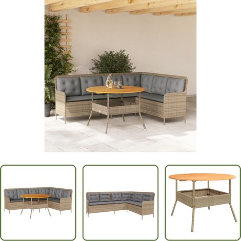 vidaXL Rattan - 2-tlg. Garten-Sofagarnitur mit Kissen Beige Poly Rattan (1/5)