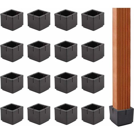 Patins de protection carrés antidérapants en caoutchouc avec feutre pour pieds de chaises et de tables de 31 à 36 mm de diamètre, noirs, lot de 16 KLB