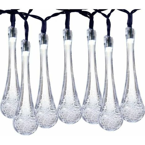 Positive white solar 6.5m 30 lights 8 function teardrop LED waterproof solar string bubble ball garden outdoor, for indoor and outdoor holiday decoration (1/5)