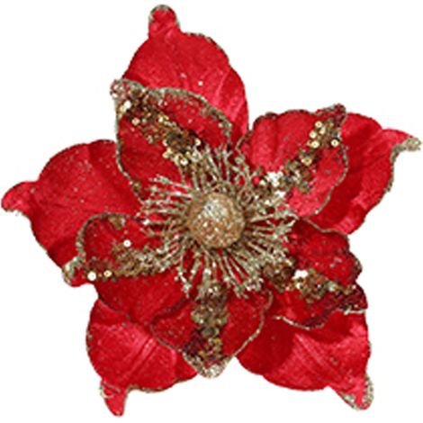 Fleurs Artificielles - Diamètre Fleur 20 cm - Tige 12 cm - Longueur Totale 22 cm - Décoration Noël - Lot de 1 (1/3)