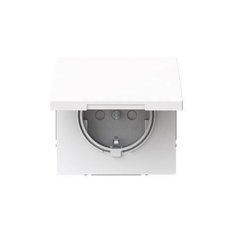 Busch-Jaeger Prise de courant SCHUKO® Safety+ avec couvercle à charnière blanc studio - Busch-art linear® (20 EUKB-44G), 2CKA002018A1575