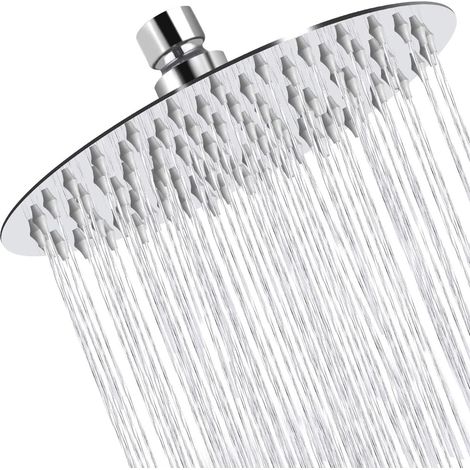 Pommeau de douche en acier inoxydable, pommeau de douche rond de 25 cm, pommeau de douche à économie d'eau, filetage 1/2 pouce (1/5)