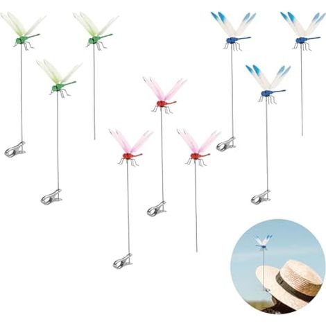 9 clips libellule 3D, piquets décoratifs réalistes pour jardin, extérieur, patio, pelouse, 3 couleurs