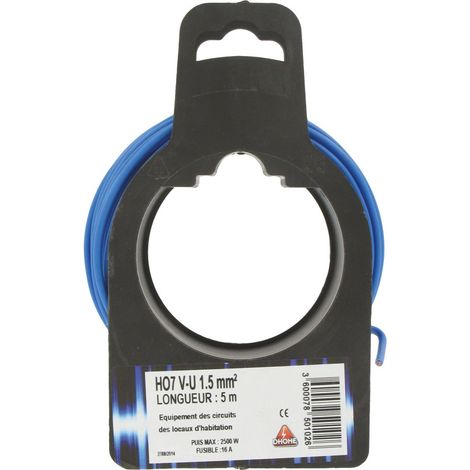 Cable eléctrico H07 V-u 1,5 mm² 5 Azul