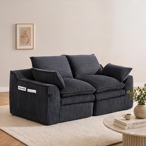 Sofa modulaire 2 places en velours côtelé gris ardoise 191 x 94 (1/5)