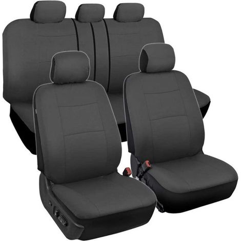 Set completo di coprisedili per auto, per sedili anteriori e posteriori, facili da installare, accessori per auto, camion, furgoni e SUV, grigio/nero (1/5)
