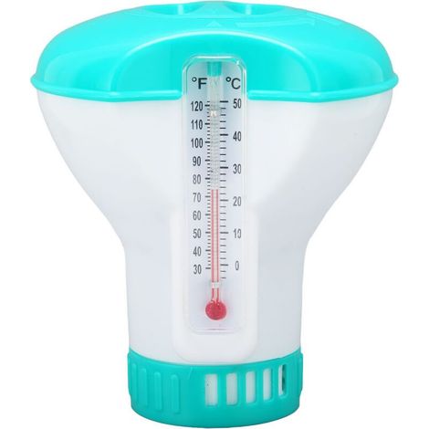 Distributeur de produits chimiques pour spa avec thermomètre, flotteur réutilisable pour tablette de chlore bleu lac pour piscine- (1/4)