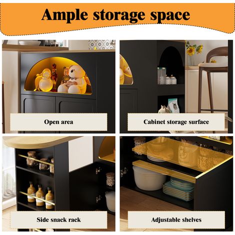 Table de bar démontable, avec espace de rangement (dimensions : 135–205 × 39 × 100 cm). Table de bar moderne et mobile. Table de bar télescopique, équipée d’éclairage LED. Îlot de cuisine en verre. (1/5)