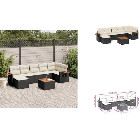 Salon de jardin 8 pcs avec coussins noir résine tressée - Ensemble Salon De Jardin - Meuble Extérieur - Canapé Jardin - Résine Tressée - Rotin Synthétique (1/3)