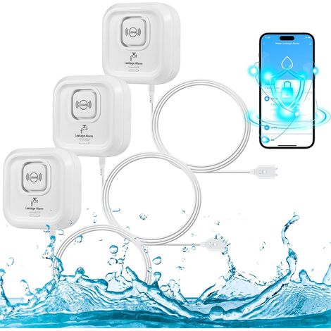 Detecteur de Fuite d'eau, 2,4GHz WiFi Alarme Maison sans Fil Compatible avec L'application, 100dB Capteur de Niveau d'eau avec 105cm Détachable Câble Alarme Piscine pour Cuisines, Caves, Sols (1/5)