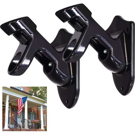 Flagpole bracket, set of 2, made of aluminium alloy, wall mount, weatherproof, 2 angle positions, black, with screws. (1/5)