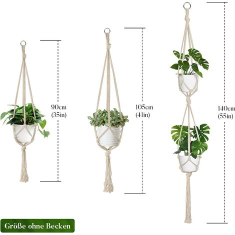 3 tailles 90 105 140 cm de filets à plantes en lin, paniers suspendus pour fleurs, accessoires de décoration en macramé pour balcon