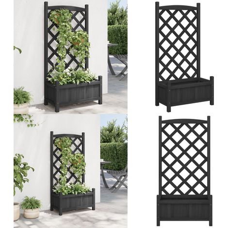 Jardinière avec treillis noir bois massif de sapin - Jardinierre Extérieure - Jardinière Bois - Pot Plante Grimpante - Support Vigne - Pot Fleuri - Home & Living (1/5)