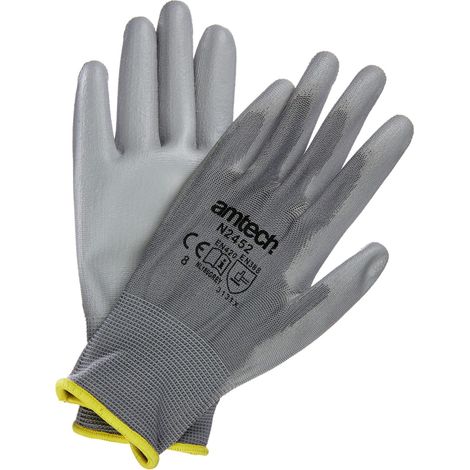 Light Duty PU Coated Palm Gloves Grey Medium (Size: 8) - N2452 (1/3)