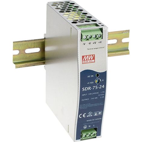 MW Mean Well SDR-75-12 Alimentatore per guida DIN 12 V/DC 6.3 A 75 W Num. uscite:1 x Contenuto 1 pz.